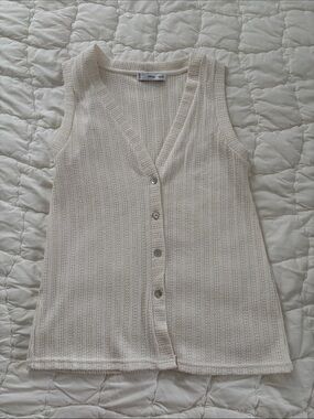 Mango Women's Cream Sleeveless Knit Button-Front Tank Vest